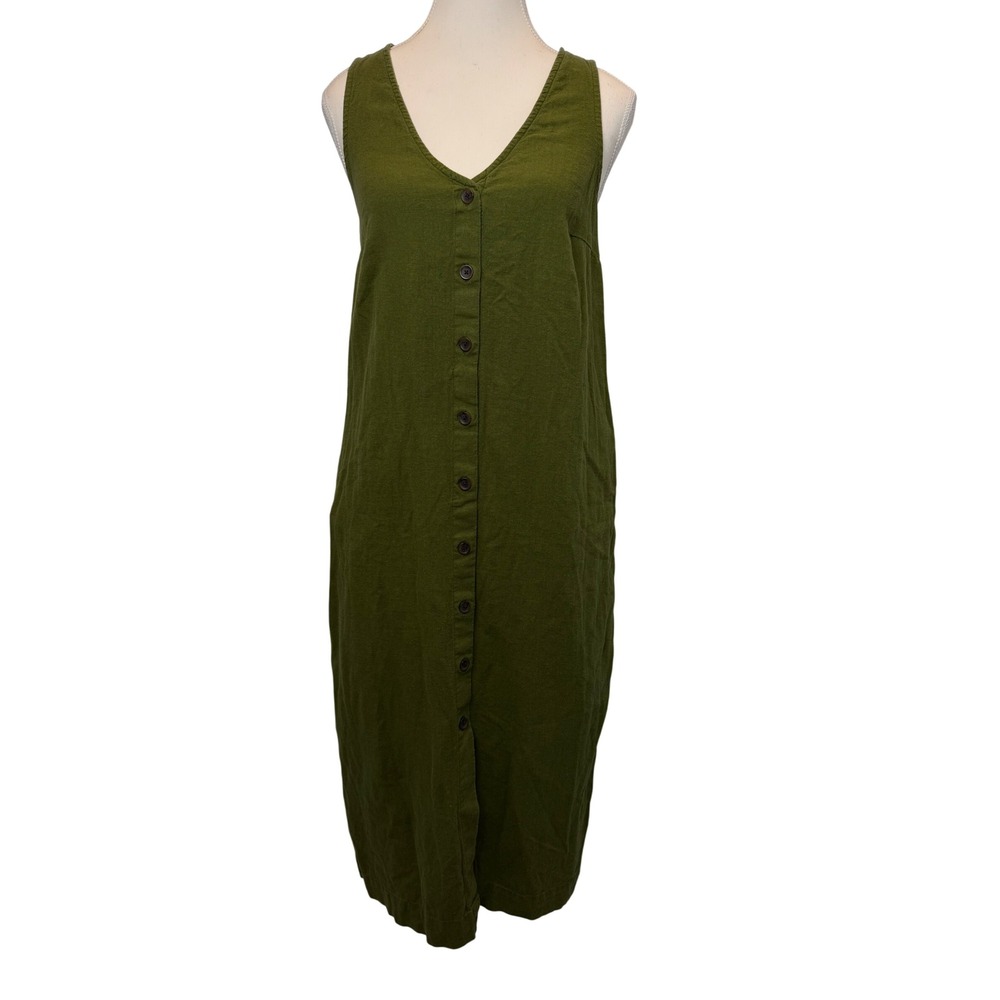 Old Navy XS Green Linen Button Front Lace Up Midi Dress Ren Fair Fairy Boho